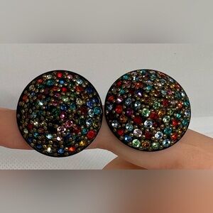 Vintage Multi-Color Rhinestone Cluster Clip-On Statement Earrings